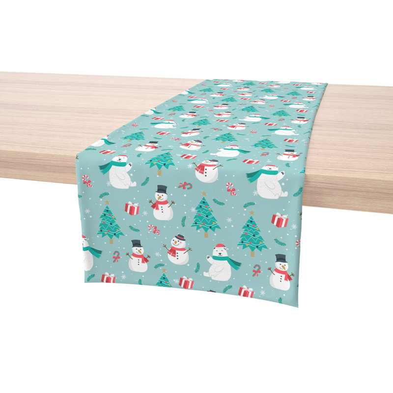 Emmariah  Table Runner, 100% Cotton, Holiday Snowmen, 108" x 16"