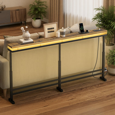 Console Table Entryway Table Behind Couch Table Height Adjustable (27.6"-35.4") with LED Light Strip and Charging Station