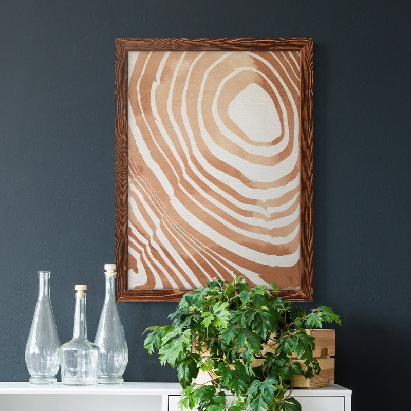 Toile encadrée de qualité supérieure à grain de bois Suminagashi IV - prête à être accrochée, Cadre en érable