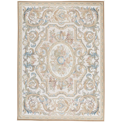 Hand-Knotted High-Quality Beige and Beige Area Rug