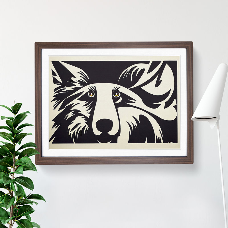 XH1022-603X An Engaging Wolf - Single Picture Frame Painting, Black, 25cm H x 34cm W x 2cm D