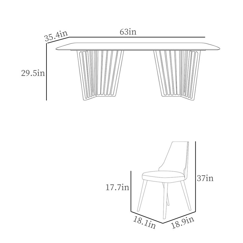 Simple Rectangular Rock Slab Dining Table Sets, 29.5"H x 63"L x 35.4"W
