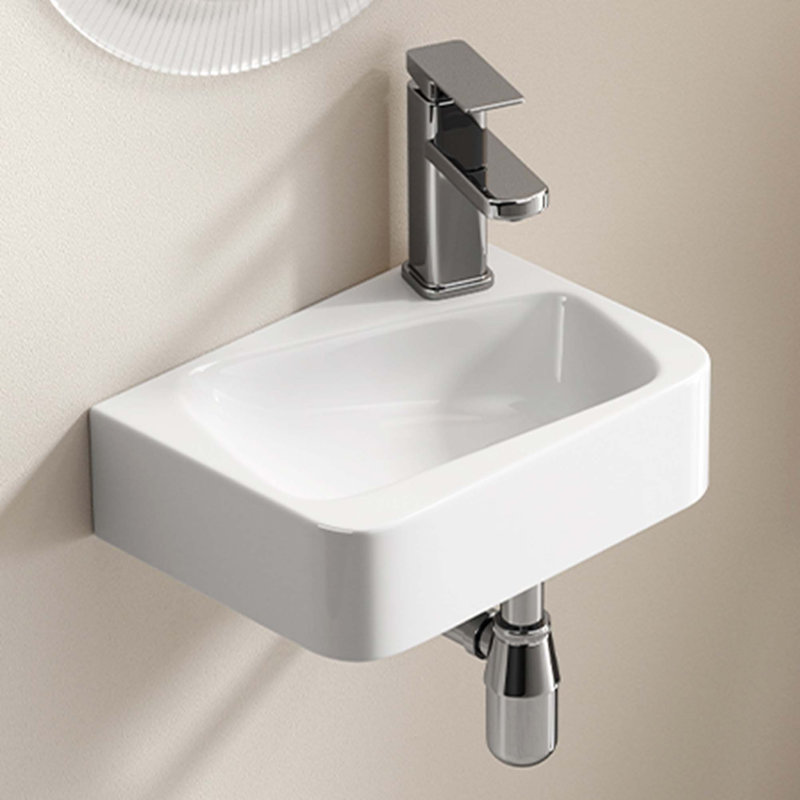 Lavabo de salle de bain mural flottant rectangulaire rectangulaire en porcelaine 14 po x 10 po