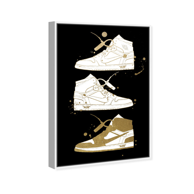 Collection Golden Sneaker - impression sur toile, H 24 po x l 16 po, Cadre flottant blanc