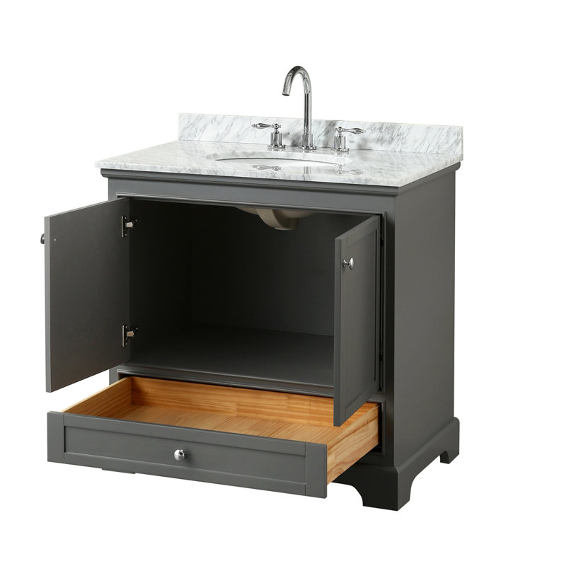 Ensemble de meuble-lavabo simple 36 po Deborah, Gris foncé, Chrome poli
