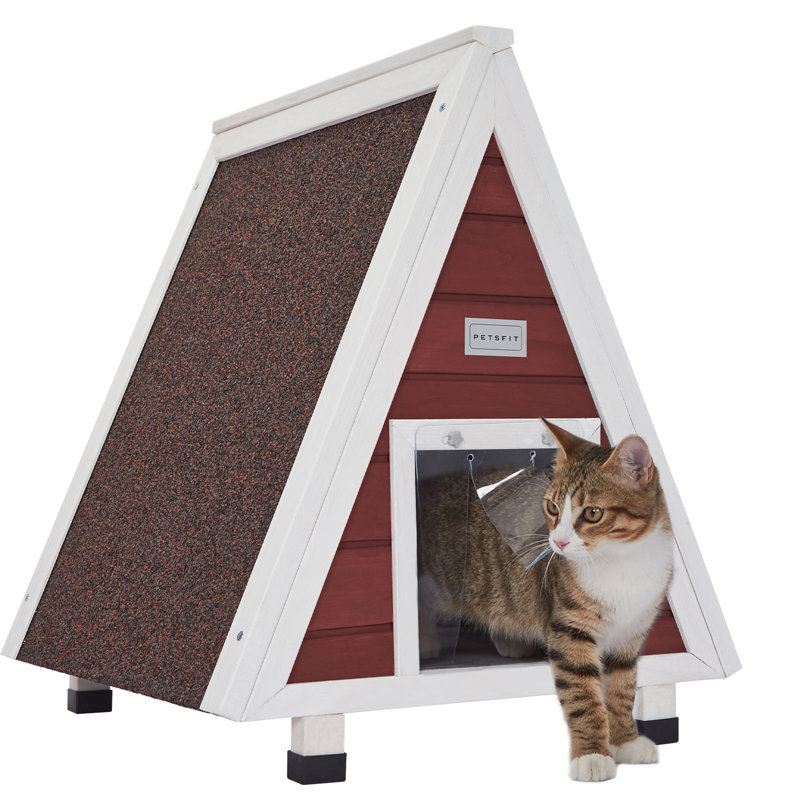 Abri pour chat extérieur, extérieur et extérieur pour chat avec porte de secours, rouge, Rouge