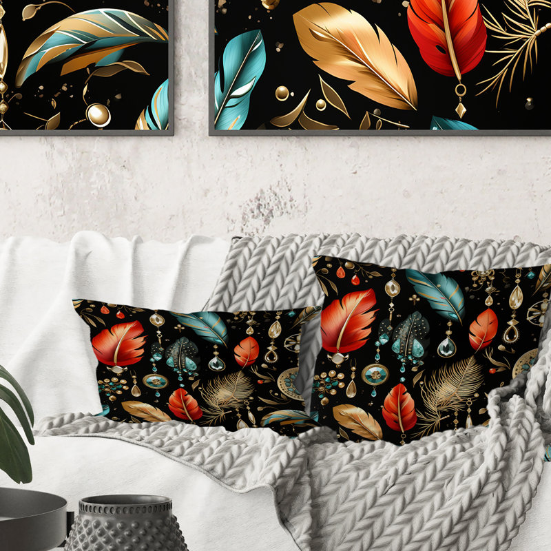 Coussin floral noir en polyester Boho Chic