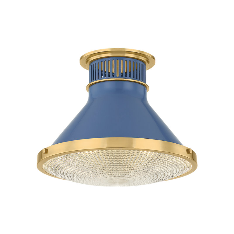 Highclere 1-Light Holophane Glass Cone Flush Mount by Mark D. Sikes for Hudson Valley Lighting, 9.75" H x 12.75" W x 12.75" D