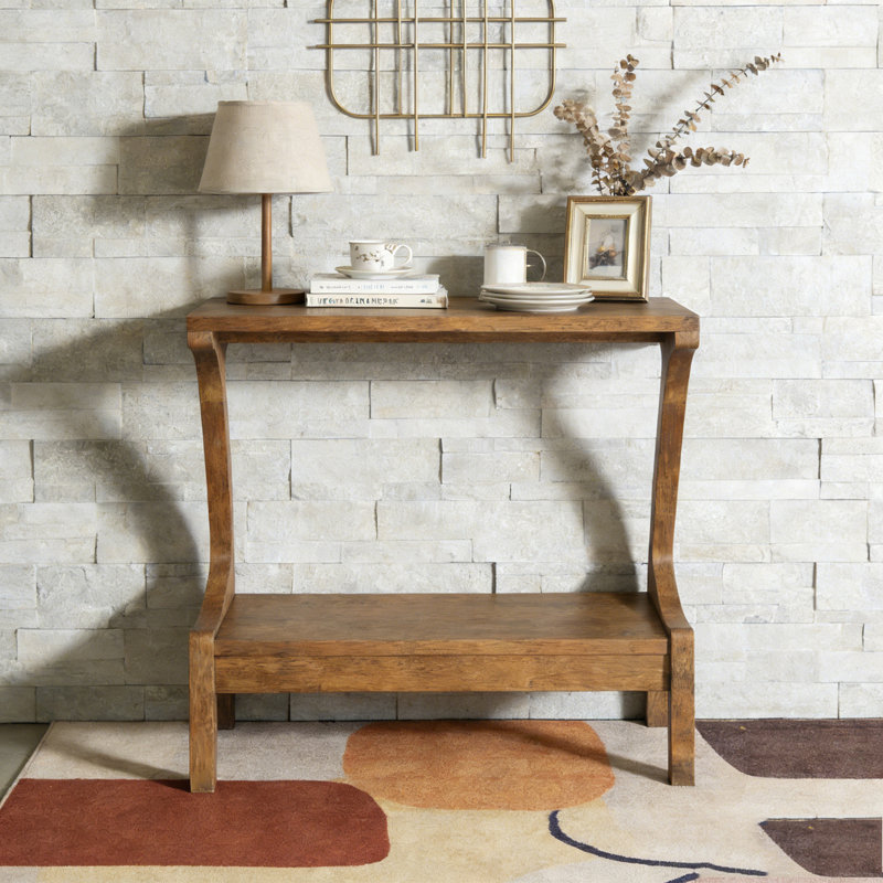 Table de bout en bois massif avec tablette de rangement à 2 niveaux