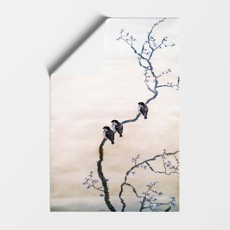 Three Birds on a Branch by Hishida Shunso - Frameless Print, 59.4 cm H x 42 cm W