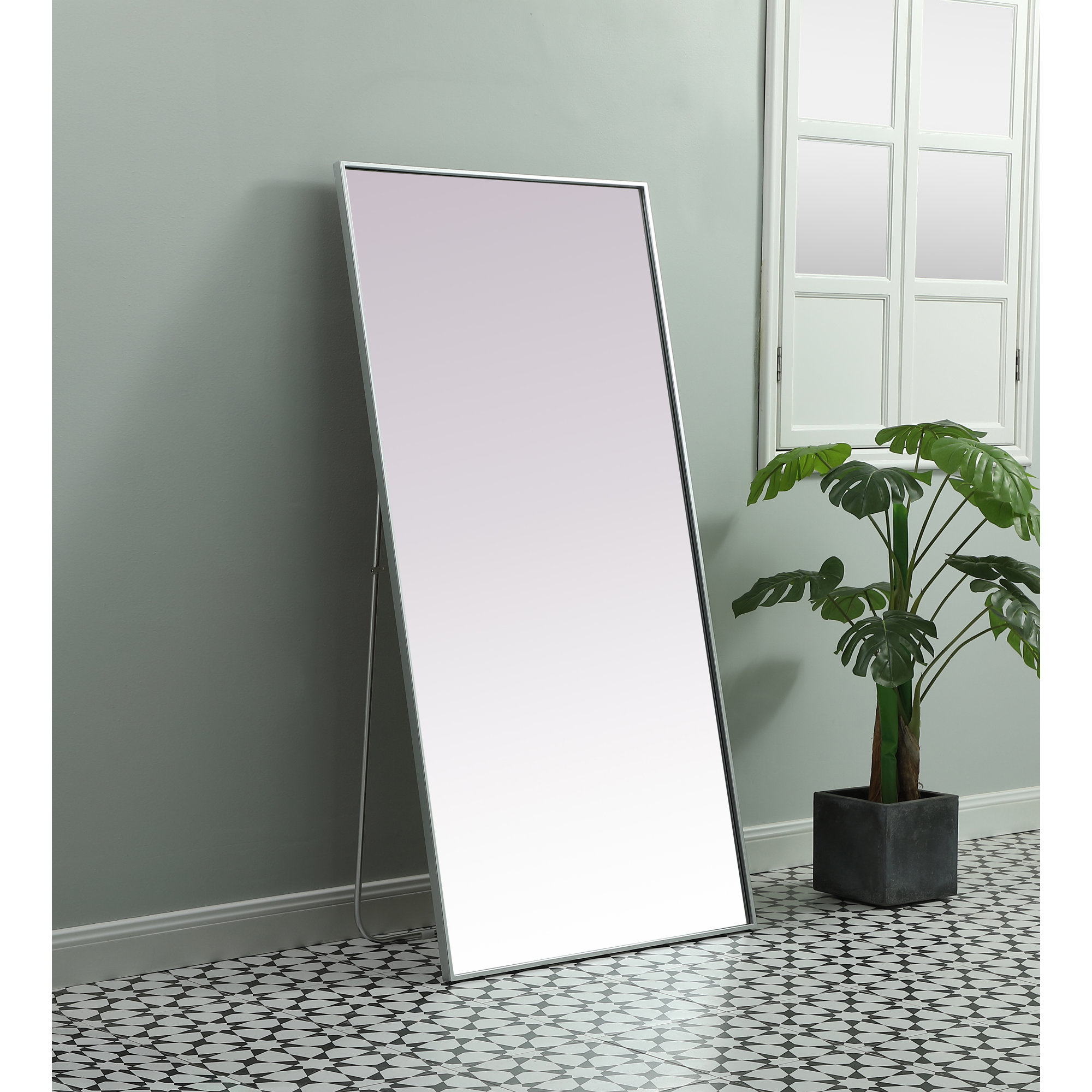 Sabine Metal Rectangle Floor Mirror, Silver, 60" x 30"