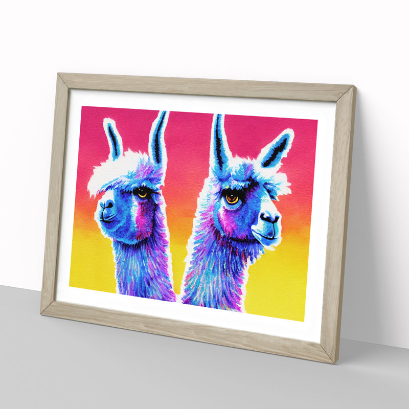Colourful Llamas Vol.4 - Print, Oak Framed, 34cm H x 46cm W x 2cm D