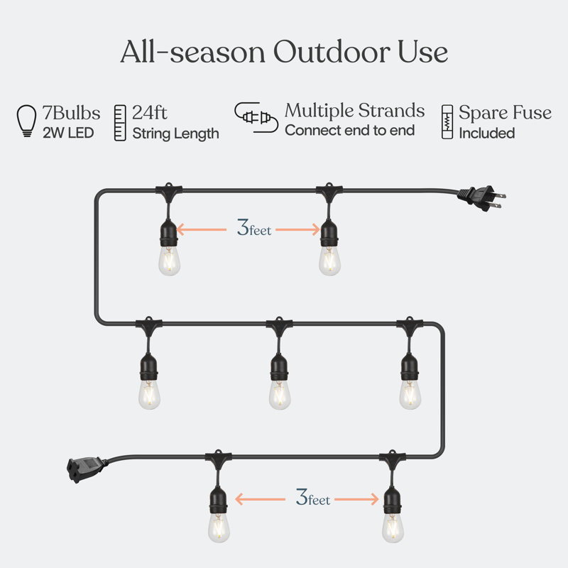 24 ft Black LED Outdoor String Lights with Warm White Edison Bulbs