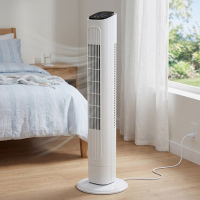 36" Tower Fan White ABS Plastic Remote Control Oscillating Timer