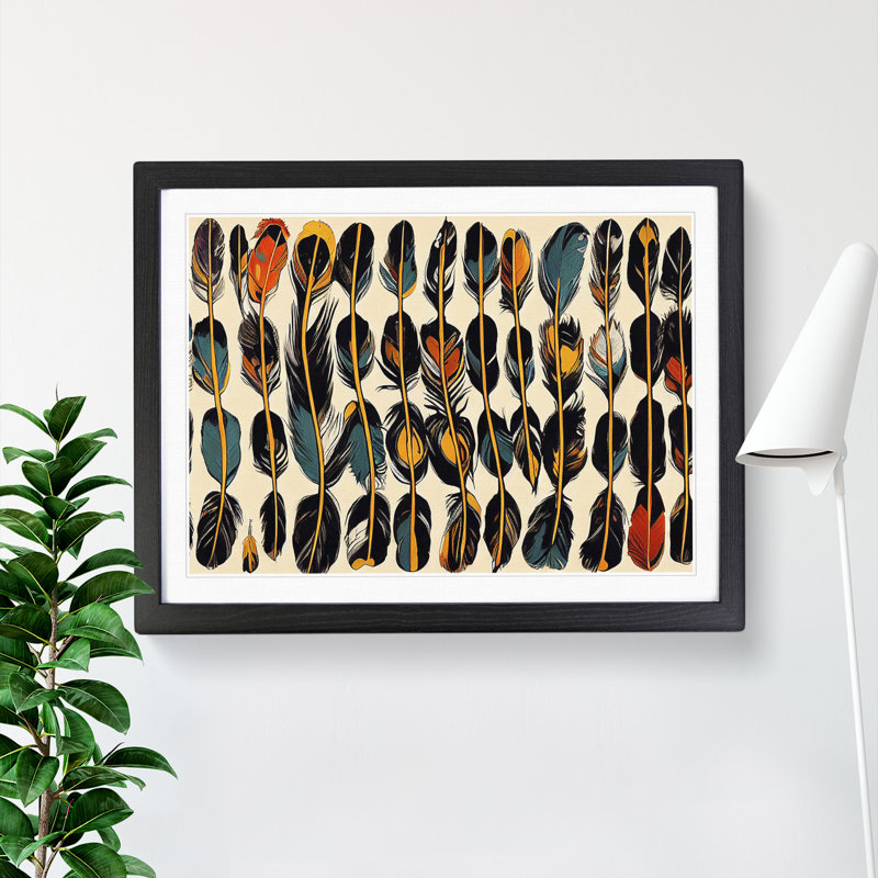 Imaginative Bird Feathers - Single Picture Frame Print, Black, 46cm H x 64cm W x 2cm D