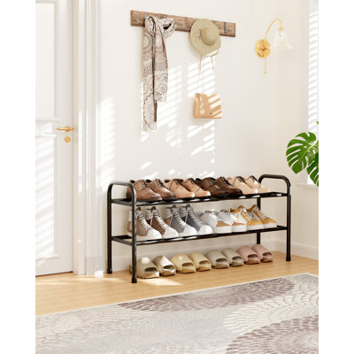 Extendable Shoe Rack - 2-Tier Adjustable Metal Shoe Organizer, Sturdy Rust-Resistant Shoe Shelf for Entryway, Closet, or Bedroom, 17.5"–32.6" x 9.1" x 15.4", Black