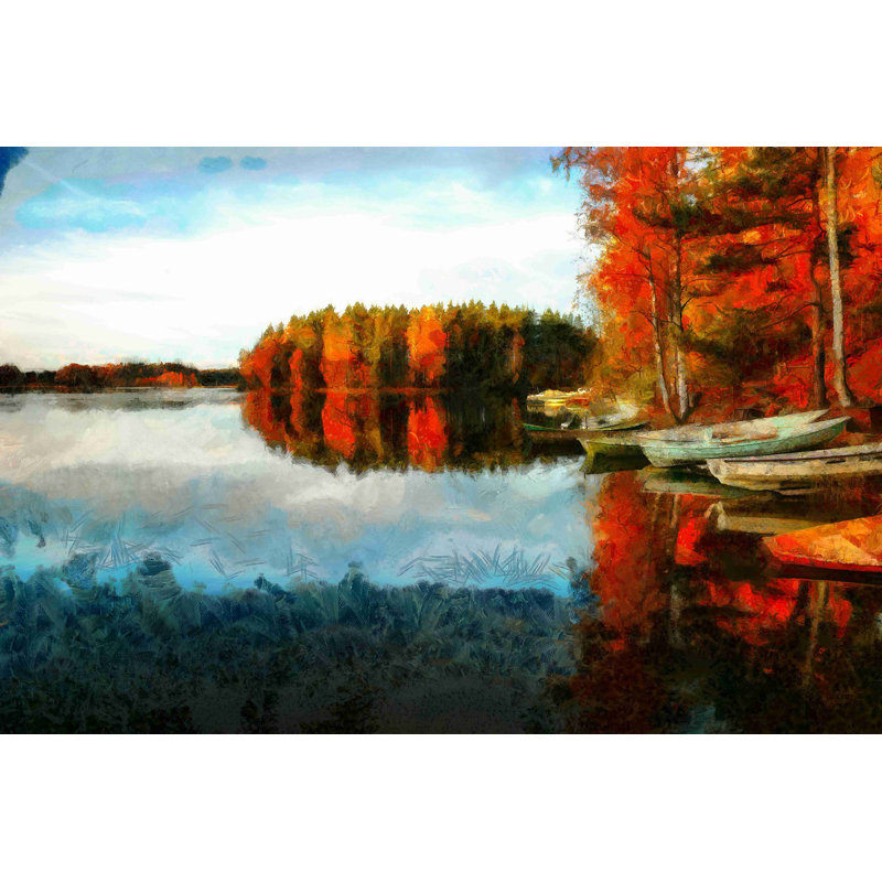 Painted Fall Shoreline - peinture sur toile tendue, H 8 po x l 12 po