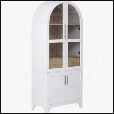 Élégant garde-manger arqué avec 2 grands tiroirs, des tablettes réglables et des portes en verre pour un rangement de style campagne moderne