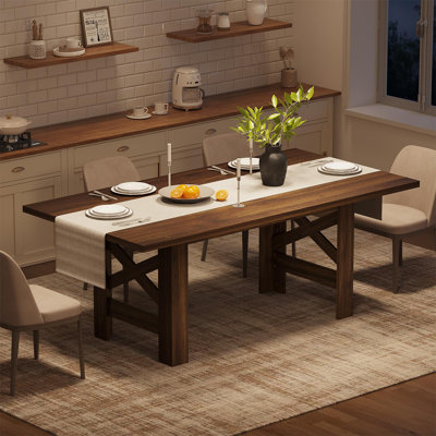 Dining Table for 6-8, 71" Long Wooden Farmhouse Kitchen Table with Thick Sturdy Frame, Large Dining Room Dinner Table with Stable Triangular Wood Legs by George Oliver
