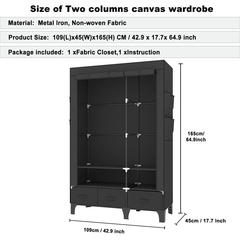 109cm Portable Wardrobe, Black