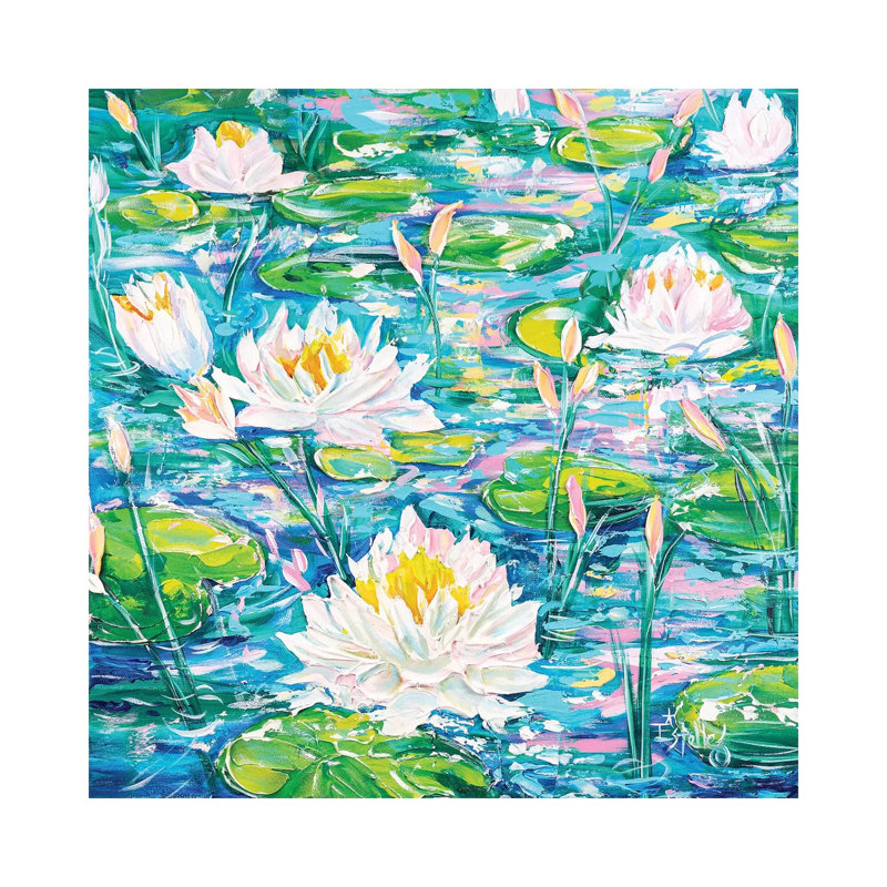 Water Lilies Afloat 1 Piece Painting on Canvas, 66.04cm H x 66.04cm W x 1.91cm D, Wrapped Canvas