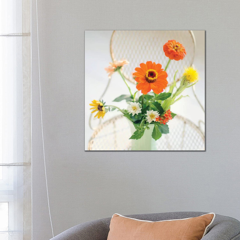 Orange Flowers On Iron Chair by Mandy Lynne - Wrapped Canvas Print, 66.04 cm H x 66.04 cm W x 3.175 cm D