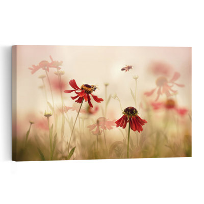 Bees In Summer Blooms Delicate Peaceful Serene Bee Flower Nature Wall Art Print by Ellen van Deelen - 1 Piece Wrapped Canvas Wall Art
