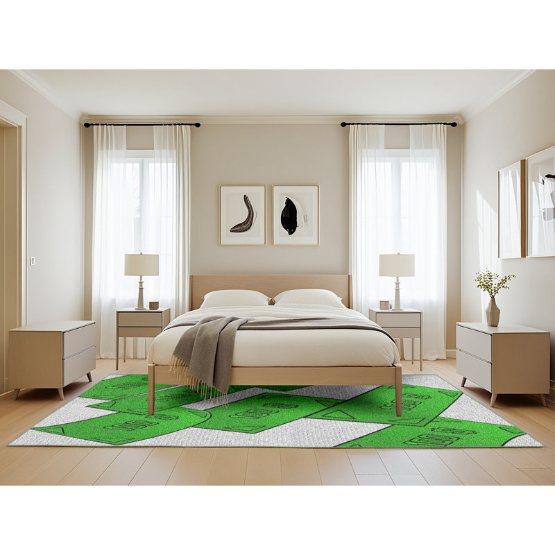 Tapis vert/crème tissé à la machine, Rectangle 5 pi x 8 pi