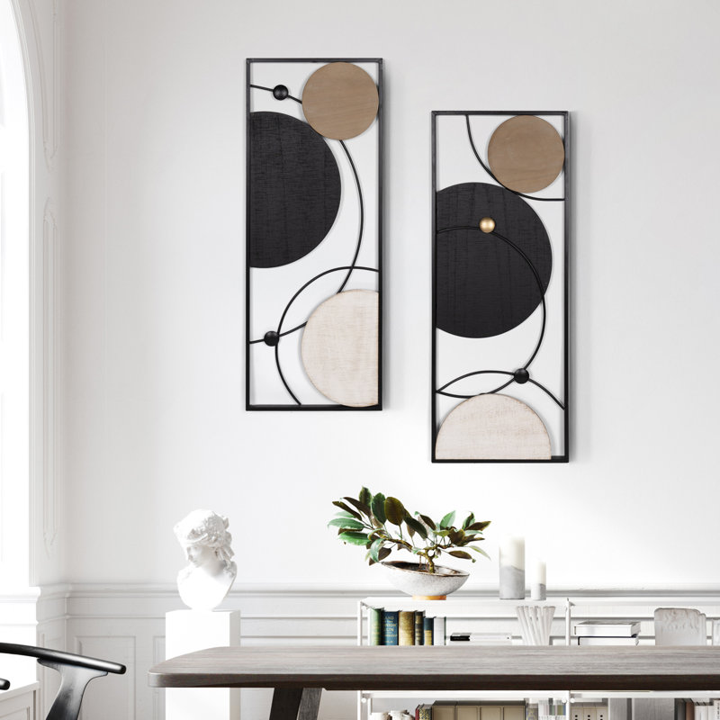 2 Pcs Metal Wall Art - 35.4" X 14.1" Abstract Astronomy Wall Decor With Frame - Planet & Orbit Line Minimalist Wall Art Sculpture For Living Room, Office, Bedroom, Study