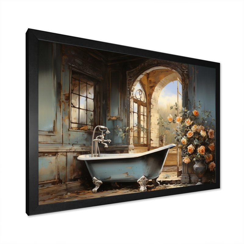 «Bathroom Vintage Elegance II», impressions sur toile de salle de bain, H 30 po x l 40 po x P 1,5 po, Cadre simple noir