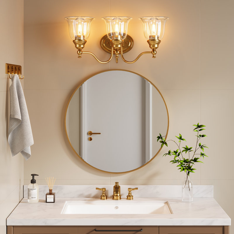 3-Light Bathroom Light Fixtures, Modern Vanity Light with Clear Glass Shade, Gold