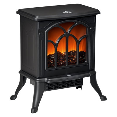 Poêle-feu électrique HOMCOM de 17 po sur pied, avec bûches et flammes réalistes, protection contre la surchauffe, 750 W/1500 W, noir
