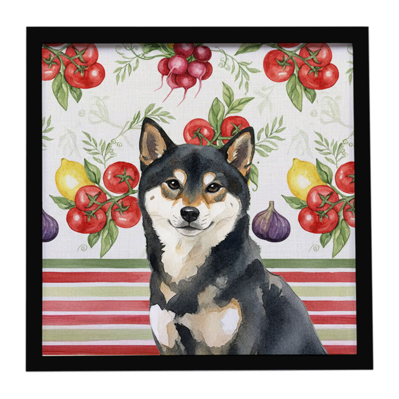 Impression sur métal encadrée de légumes noir et brun clair Shiba Inu, Noir / brun clair