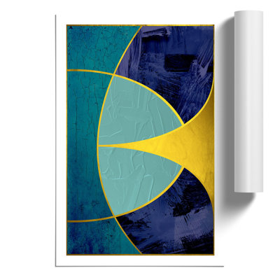 Sweeping Forms Blue Gold - No Frame Painting