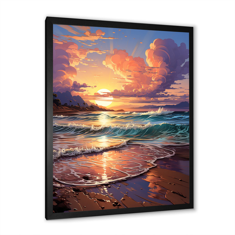 «Beachside Sunset Horizon 2», art mural plage, H 20 po x l 12 po x P 1 po, Cadre simple noir