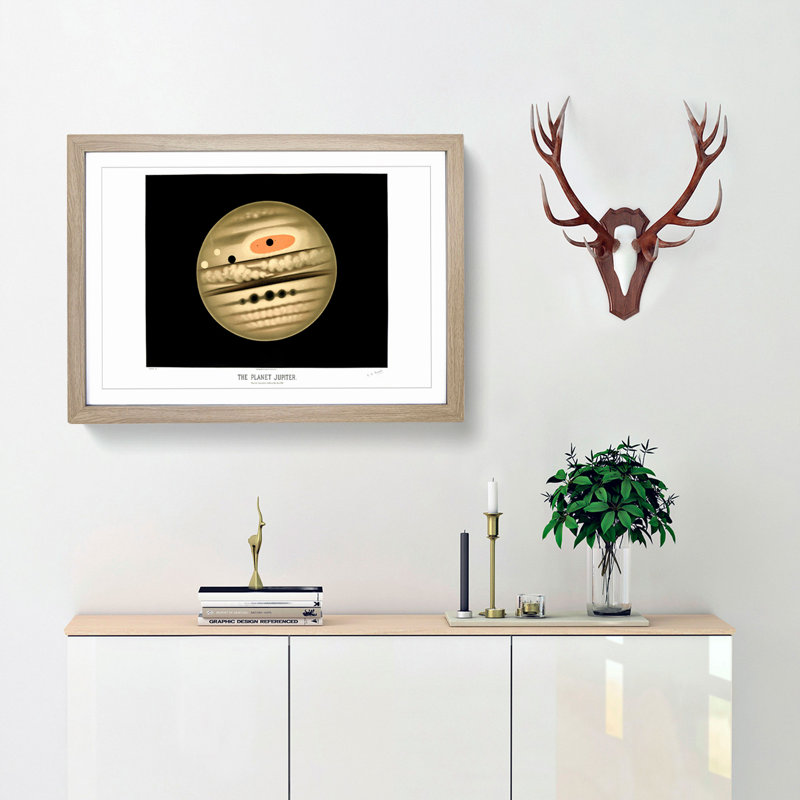Planet Jupiter by E. L. Trouvelot - Picture Frame Painting Print, Oak Framed, 27cm H x 36cm W x 2cm D