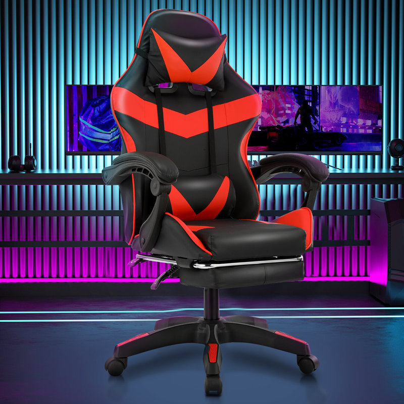 Inbox Zero Adjustable Reclining Ergonomic Swiveling PC & Racing Game Chair in Black/Red