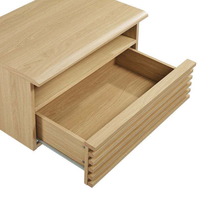 Oak Mid-Century Modern Wall-Mount Nightstand with Drawer