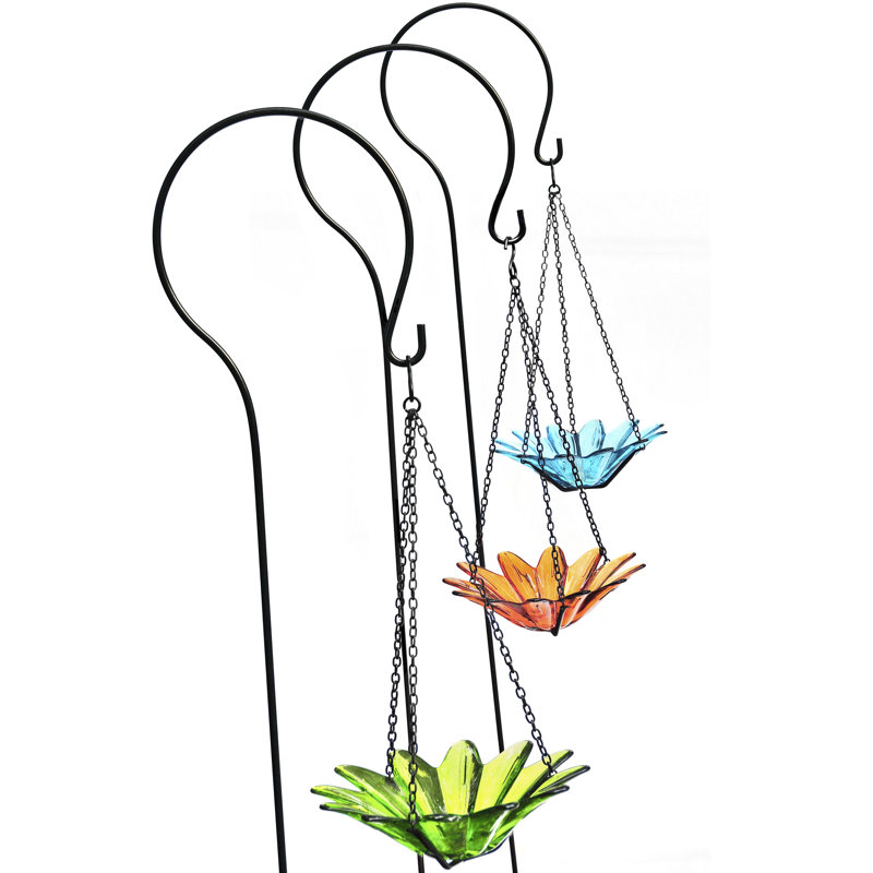 Lime Green Recycled Glass Hanging Bird Bath with Metal Stand