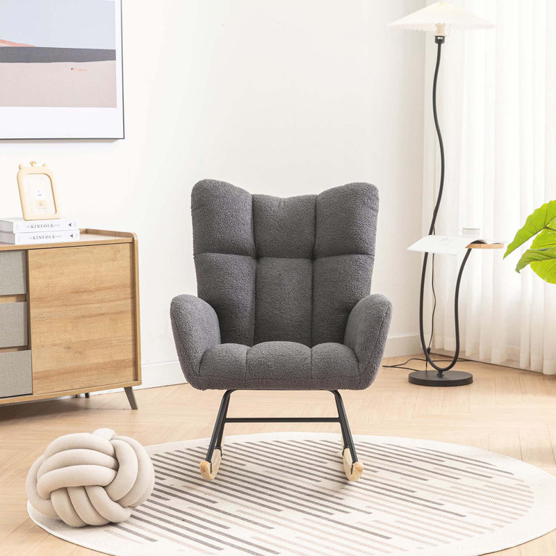 Chaise berçante moderne avec dossier haut et fauteuil à bascule, Gris