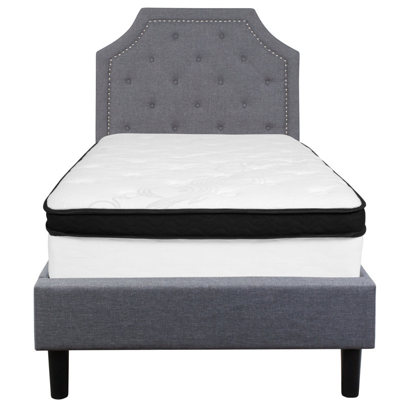 Matelas arqué touffeté et matelas à ressorts ensachés Aluino, Gris clair, Simple