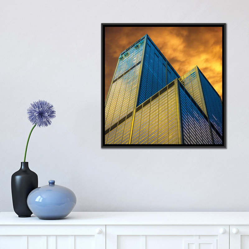 «Sears Tower» par Raymond Kunst, reproduction d'art graphique sur toile tendue, H 18 po x l 18 po x P 1,5 po, Pas de tapis