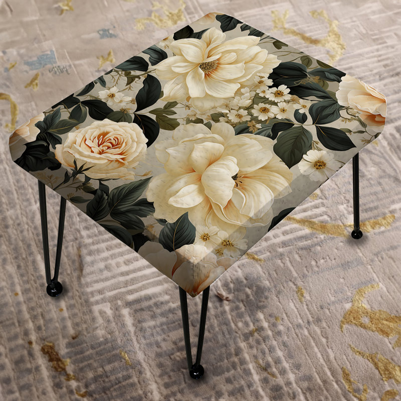 Pink And Beige Antique Trellis II - Floral Rectangle Ottoman