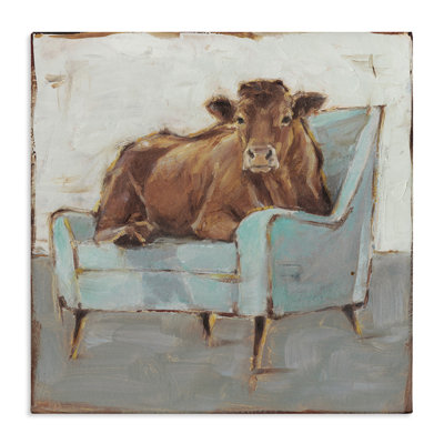 'Brown Bull on A Blue Couch' Print