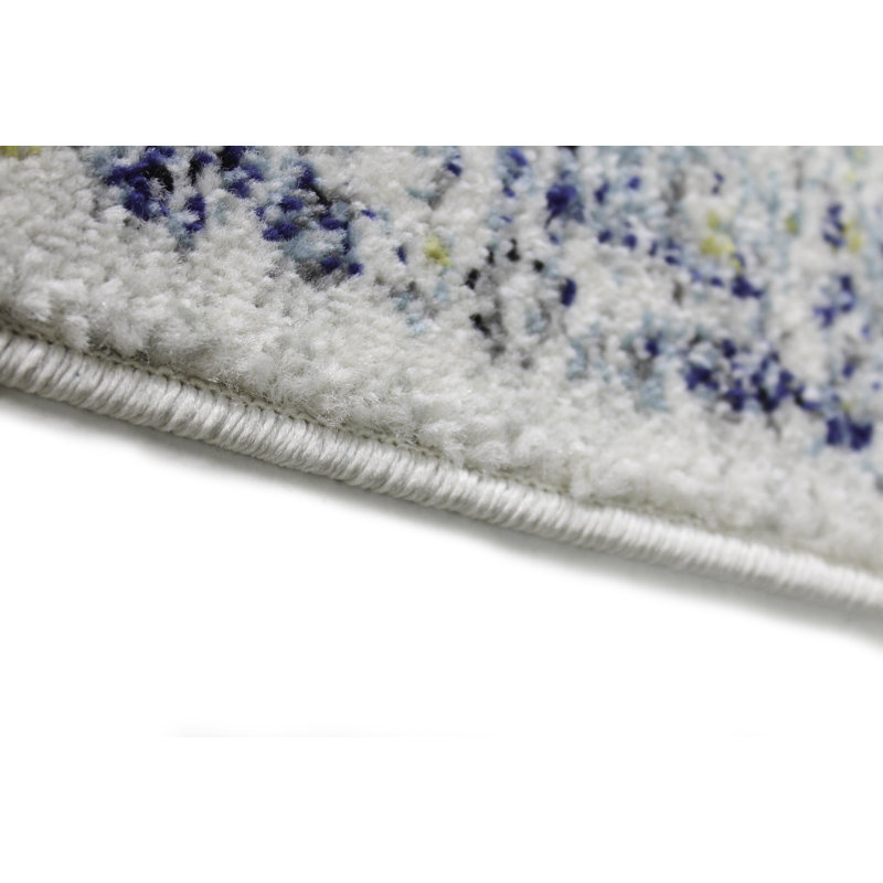 Ivory and Blue Synthetic Washable Rectangular Rug 4' x 6'