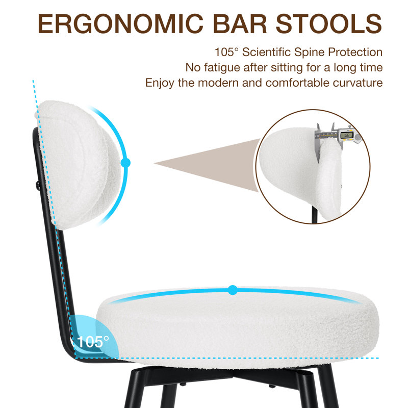26" H Swivel Bar Stools Counter Height Bar Stools with Adjustable Foot Pads, 3, White