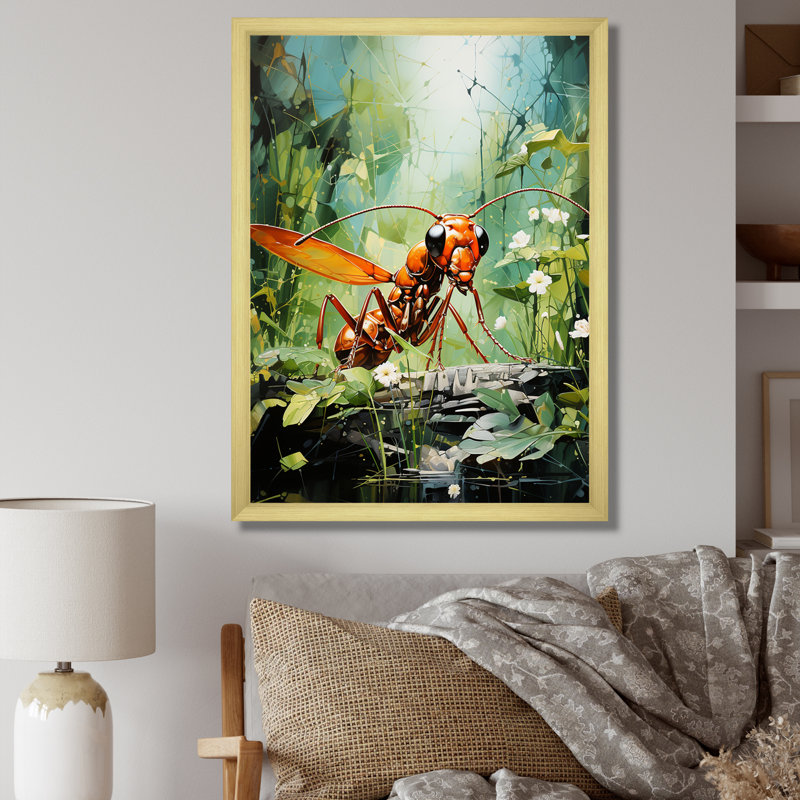 «Verdant Explorer Red Ant» sur toile, Cadre doré simple, H 40 po x l 30 po x P 1,5 po