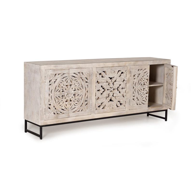 Clein Solid Wood 3 -Drawer 4 -Door Rectangle Accent Cabinet