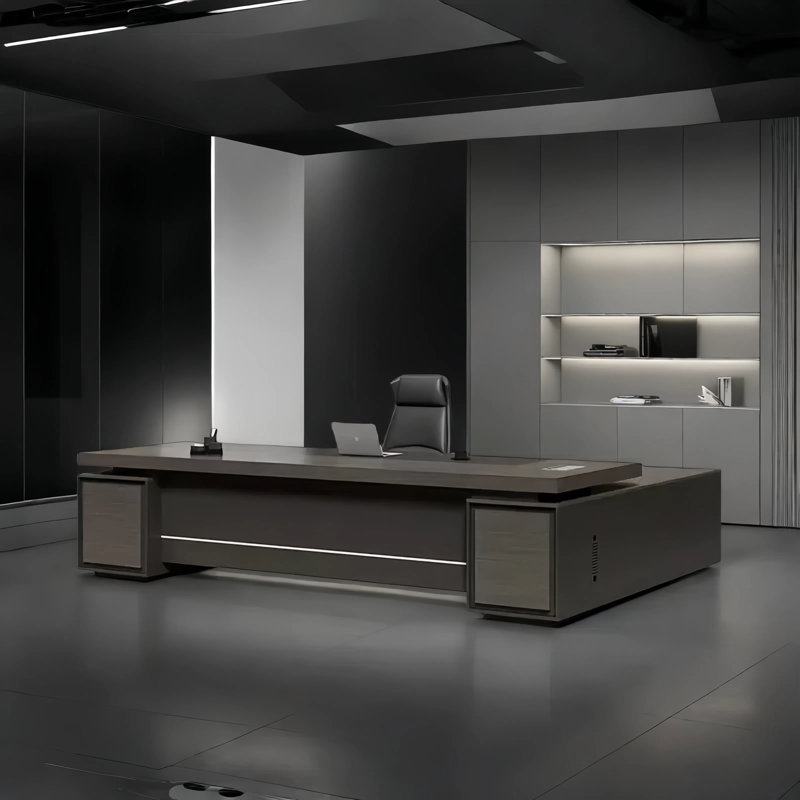 Two-sided cabinet Luxury modern grey desk, 29.53" H x 86.61" W x 31.5" D