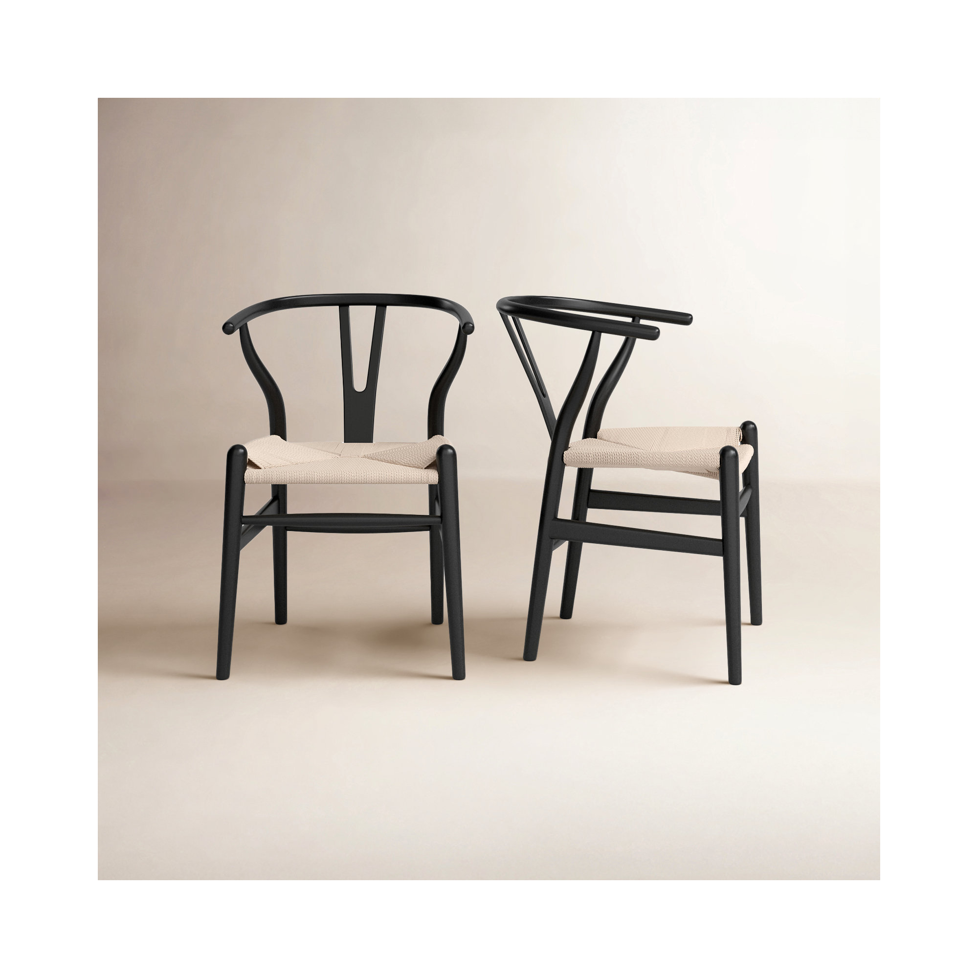 Wyn Woven Solid Wood Dining Chair, 2, Black / Natural